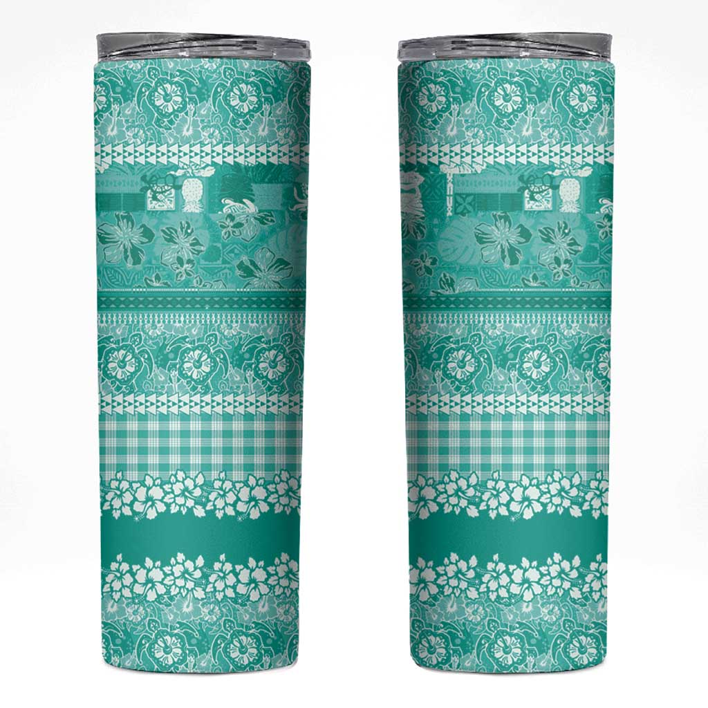 Hawaiian Hibiscus Honu Skinny Tumbler Turquoise Mele Kalikimaka Palaka Spirit LT9 Turquoise - Polynesian Pride