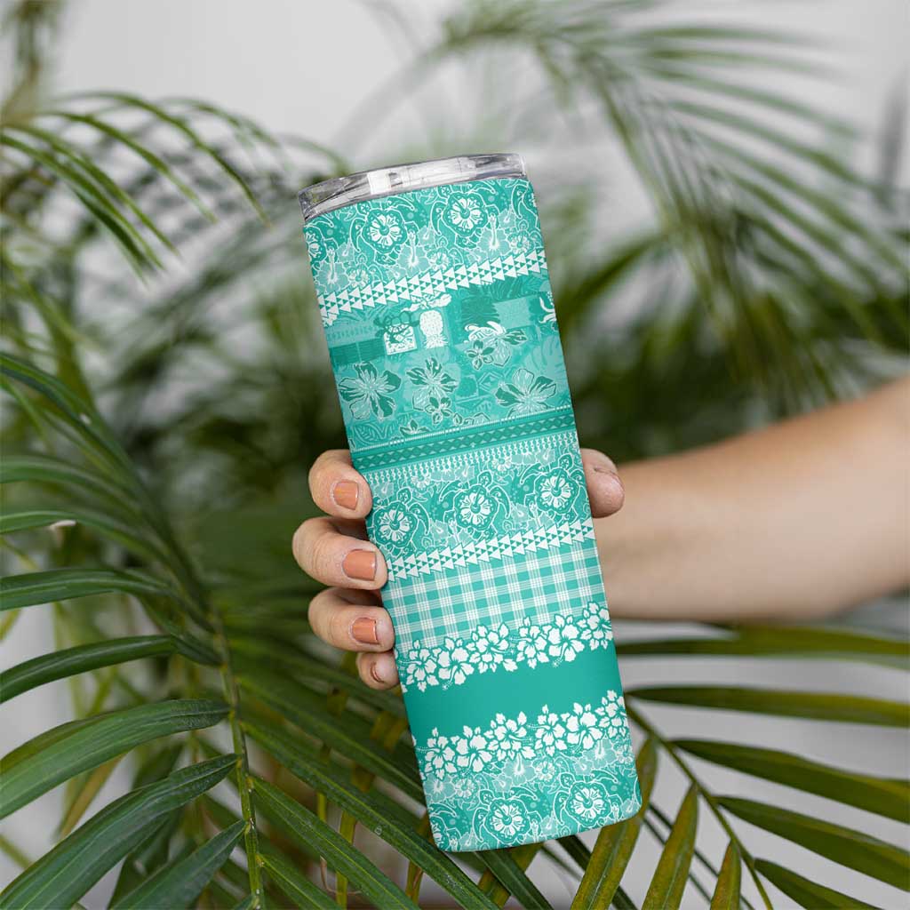 Hawaiian Hibiscus Honu Skinny Tumbler Turquoise Mele Kalikimaka Palaka Spirit LT9 - Polynesian Pride