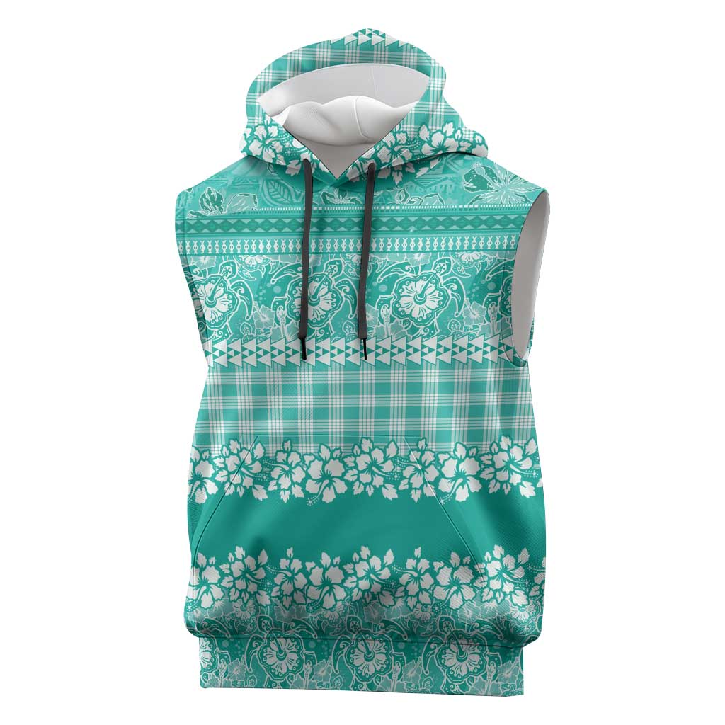 Hawaiian Hibiscus Honu Sleeveless Hoodie Turquoise Mele Kalikimaka Palaka Spirit LT9 Turquoise - Polynesian Pride
