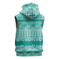 Hawaiian Hibiscus Honu Sleeveless Hoodie Turquoise Mele Kalikimaka Palaka Spirit LT9 - Polynesian Pride