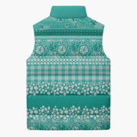 Hawaiian Hibiscus Honu Sleeveless Puffer Jacket Turquoise Mele Kalikimaka Palaka Spirit - Polynesian Pride