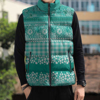 Hawaiian Hibiscus Honu Sleeveless Puffer Jacket Turquoise Mele Kalikimaka Palaka Spirit - Polynesian Pride