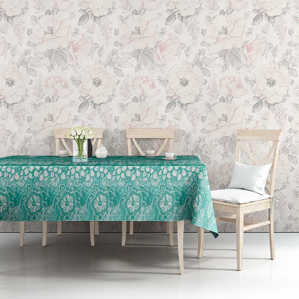 Hawaiian Hibiscus Honu Tablecloth Turquoise Mele Kalikimaka Palaka Spirit - Polynesian Pride