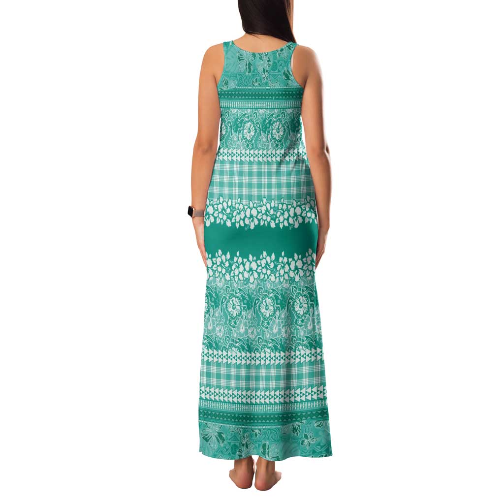 Hawaiian Hibiscus Honu Tank Maxi Dress Turquoise Mele Kalikimaka Palaka Spirit LT9 - Polynesian Pride