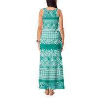 Hawaiian Hibiscus Honu Tank Maxi Dress Turquoise Mele Kalikimaka Palaka Spirit LT9 - Polynesian Pride