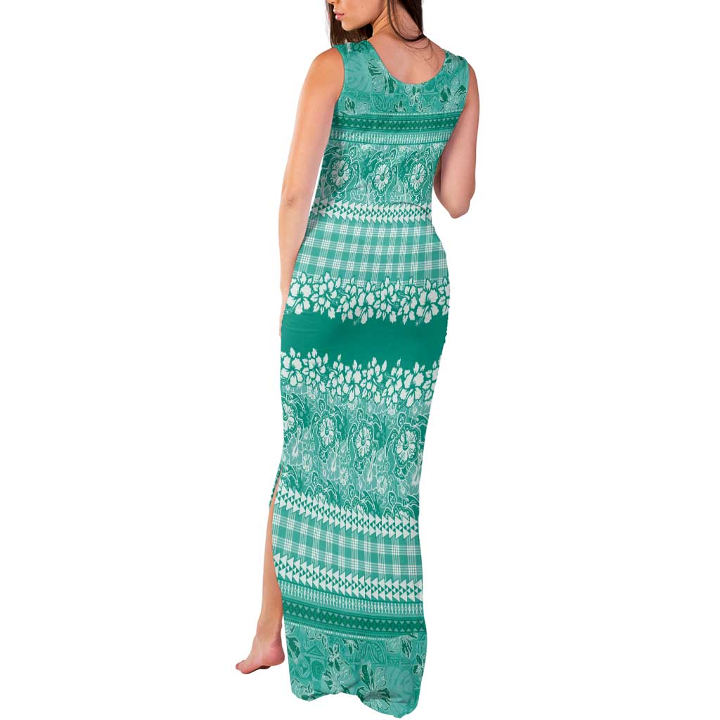 Hawaiian Hibiscus Honu Tank Maxi Dress Turquoise Mele Kalikimaka Palaka Spirit LT9 - Polynesian Pride