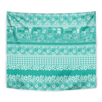 Hawaiian Hibiscus Honu Tapestry Turquoise Mele Kalikimaka Palaka Spirit - Polynesian Pride