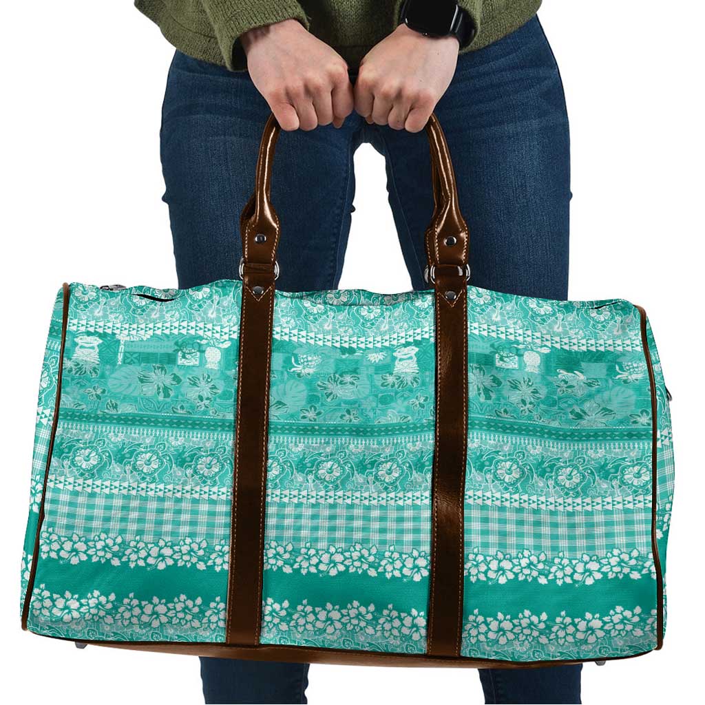 Hawaiian Hibiscus Honu Travel Bag Turquoise Mele Kalikimaka Palaka Spirit LT9 Turquoise - Polynesian Pride