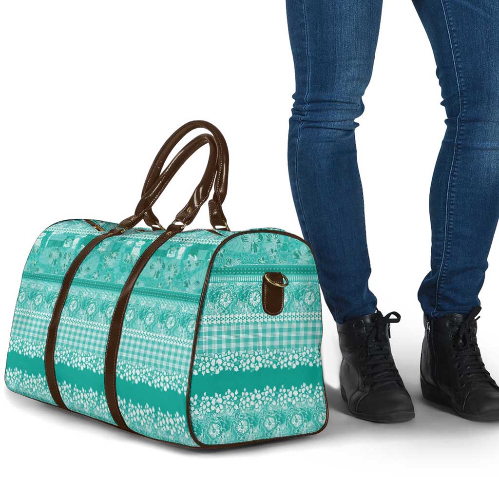 Hawaiian Hibiscus Honu Travel Bag Turquoise Mele Kalikimaka Palaka Spirit LT9 - Polynesian Pride