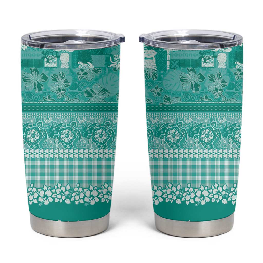 Hawaiian Hibiscus Honu Tumbler Cup Turquoise Mele Kalikimaka Palaka Spirit LT9 Turquoise - Polynesian Pride
