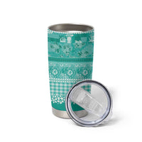 Hawaiian Hibiscus Honu Tumbler Cup Turquoise Mele Kalikimaka Palaka Spirit LT9 - Polynesian Pride