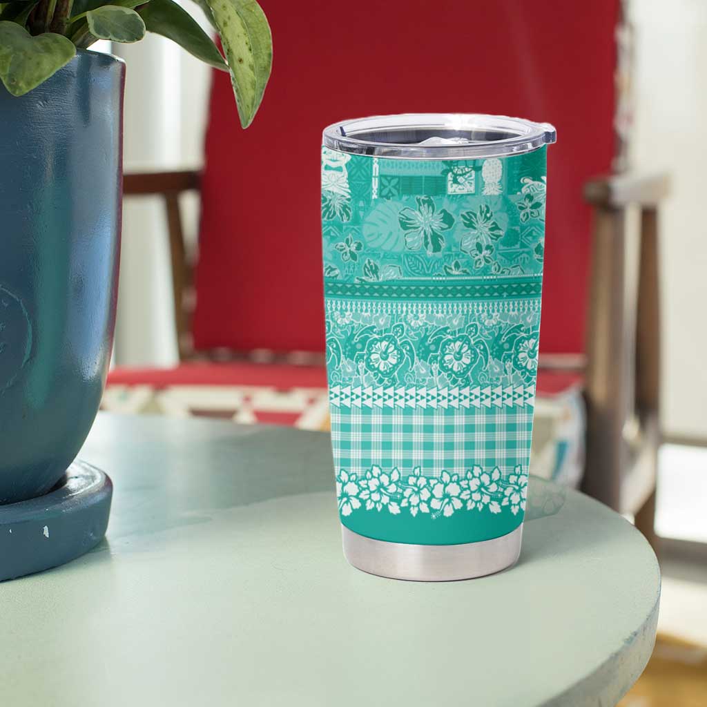 Hawaiian Hibiscus Honu Tumbler Cup Turquoise Mele Kalikimaka Palaka Spirit LT9 - Polynesian Pride