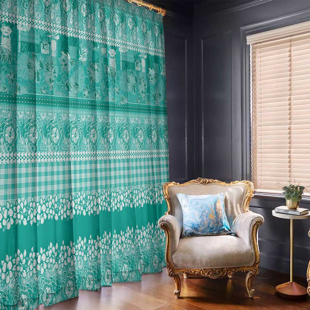 Hawaiian Hibiscus Honu Window Curtain Turquoise Mele Kalikimaka Palaka Spirit - Polynesian Pride