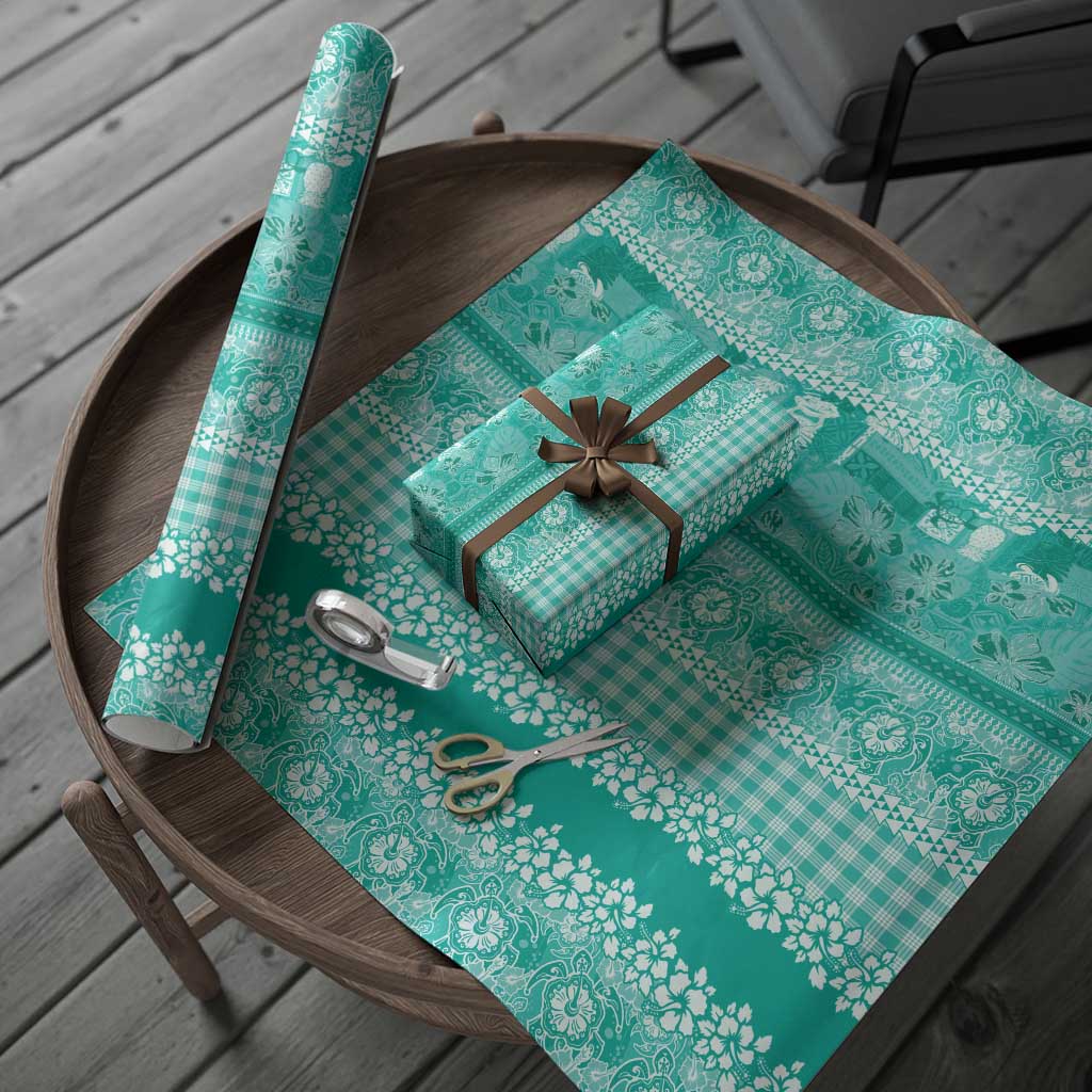 Hawaiian Hibiscus Honu Wrapping Paper Turquoise Mele Kalikimaka Palaka Spirit - Polynesian Pride