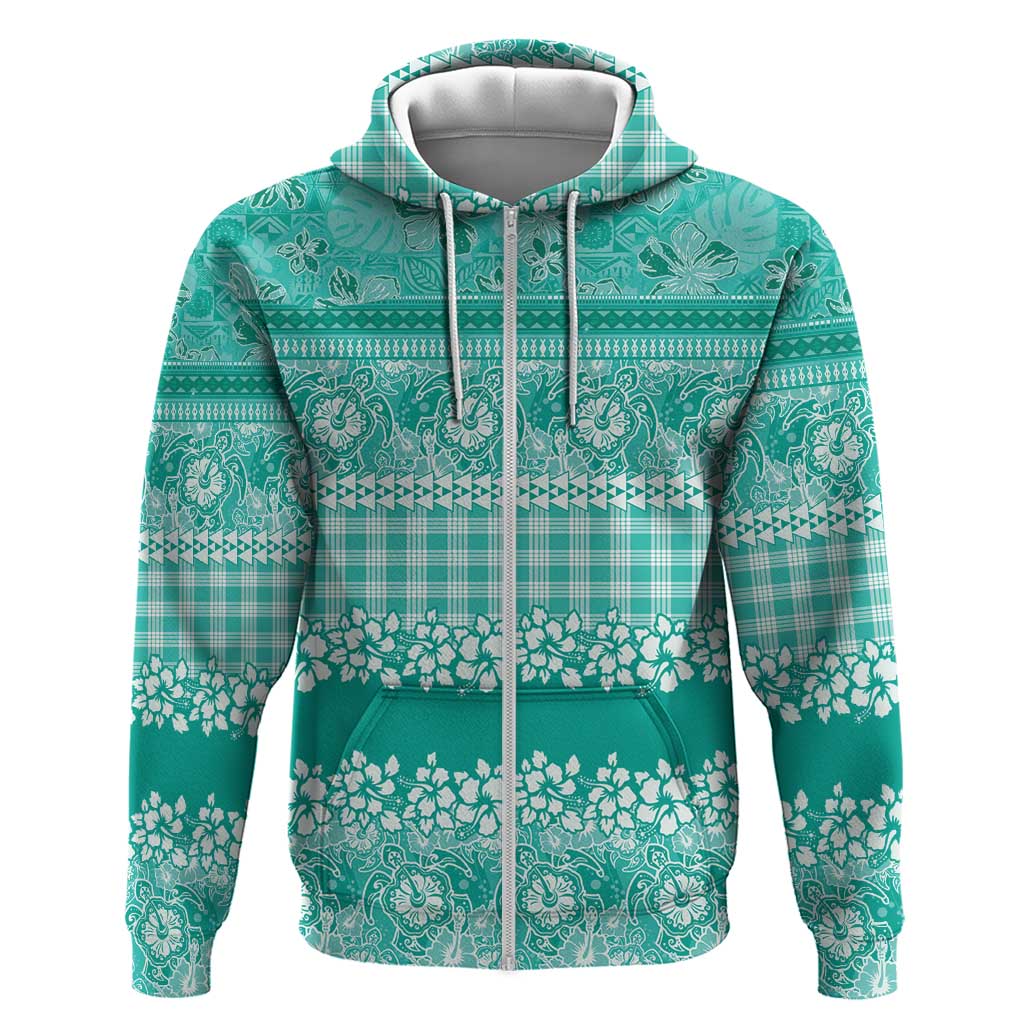 Hawaiian Hibiscus Honu Zip Hoodie Turquoise Mele Kalikimaka Palaka Spirit LT9 Zip Hoodie Turquoise - Polynesian Pride