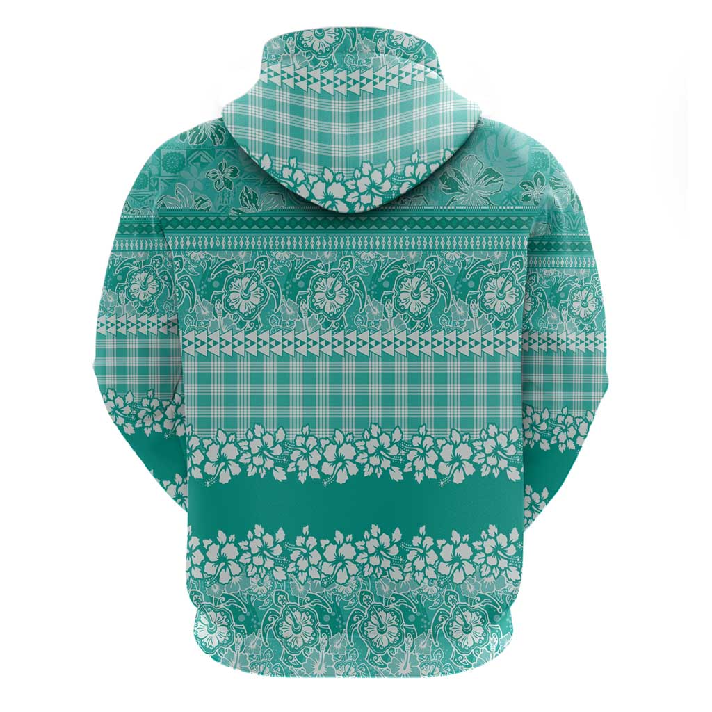 Hawaiian Hibiscus Honu Zip Hoodie Turquoise Mele Kalikimaka Palaka Spirit LT9 - Polynesian Pride