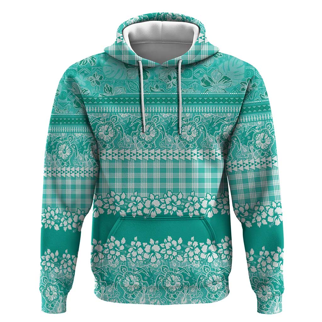 Hawaiian Hibiscus Honu Zip Hoodie Turquoise Mele Kalikimaka Palaka Spirit LT9 Pullover Hoodie Turquoise - Polynesian Pride