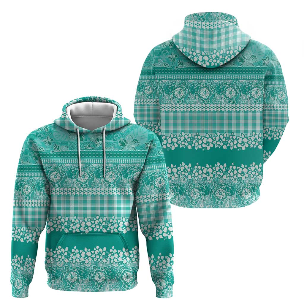 Hawaiian Hibiscus Honu Zip Hoodie Turquoise Mele Kalikimaka Palaka Spirit LT9 - Polynesian Pride