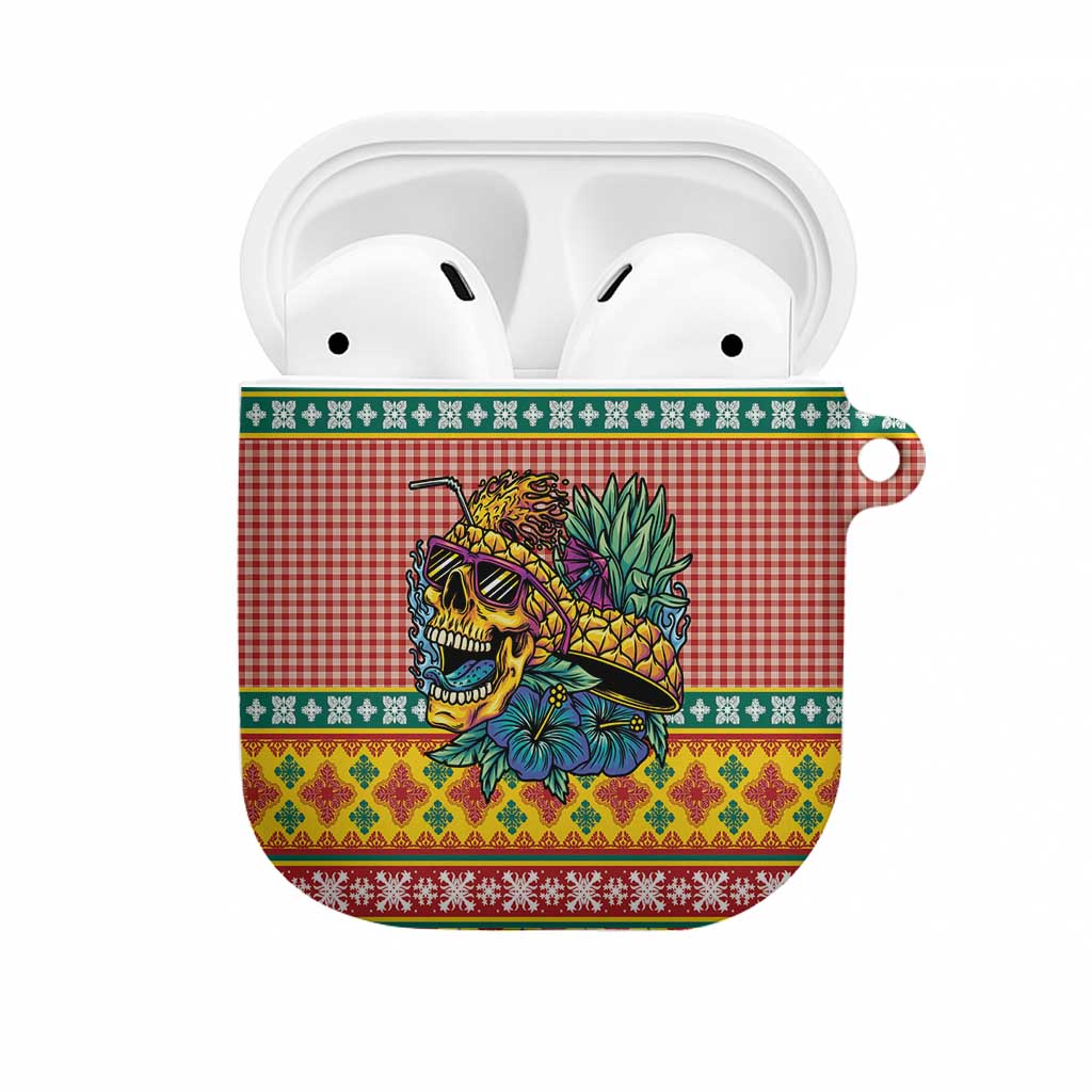Hawaiian Pineapples Skull AirPods Case Mele Kalikimaka Palaka Quilt Pattern LT9 Yellow - Polynesian Pride