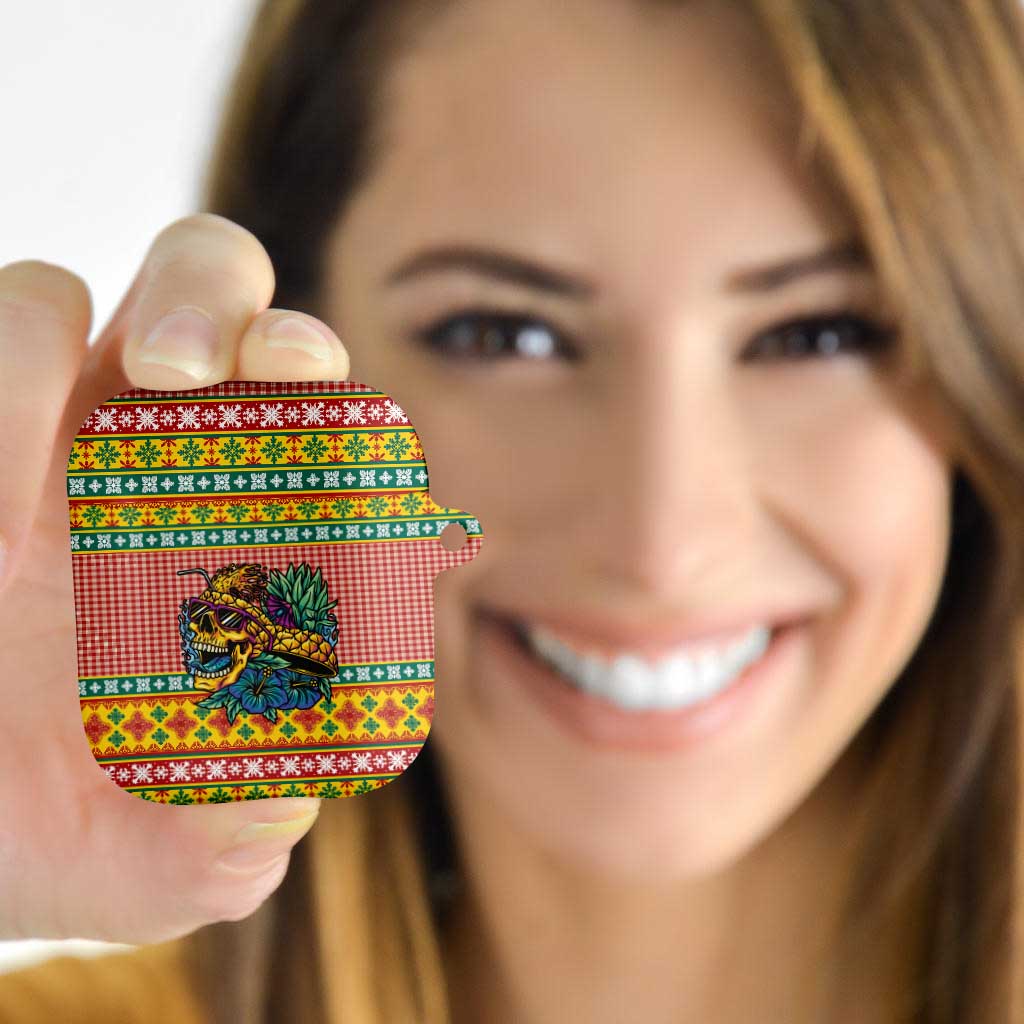 Hawaiian Pineapples Skull AirPods Case Mele Kalikimaka Palaka Quilt Pattern LT9 - Polynesian Pride