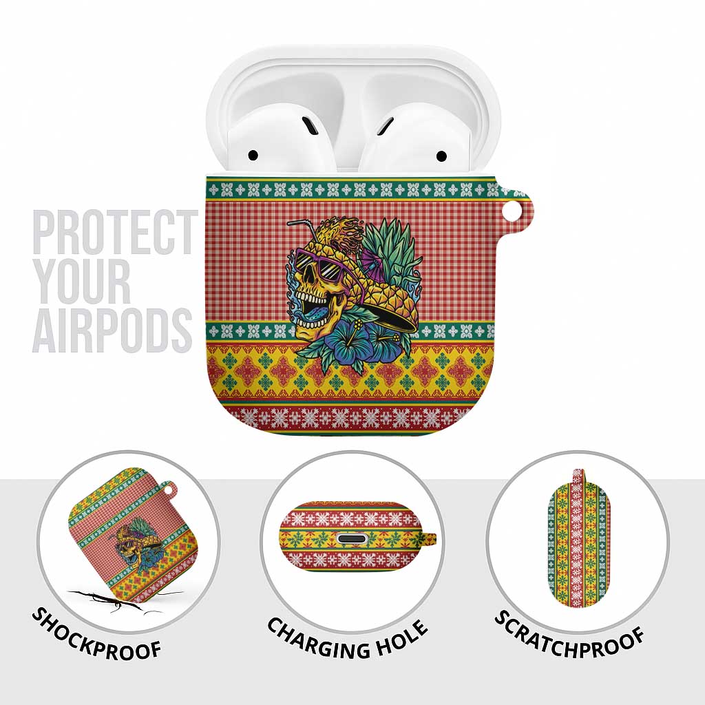 Hawaiian Pineapples Skull AirPods Case Mele Kalikimaka Palaka Quilt Pattern LT9 - Polynesian Pride