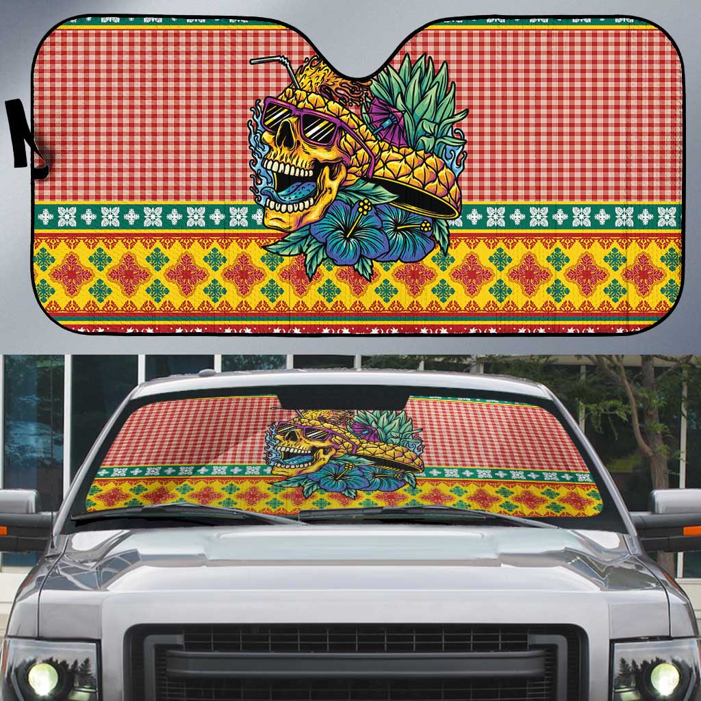 Hawaiian Pineapples Skull Auto Sun Shade Mele Kalikimaka Palaka Quilt Pattern LT9 Yellow - Polynesian Pride