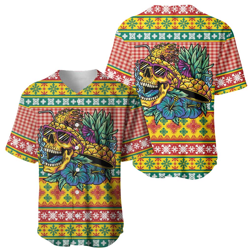 Hawaiian Pineapples Skull Baseball Jersey Mele Kalikimaka Palaka Quilt Pattern LT9 - Polynesian Pride