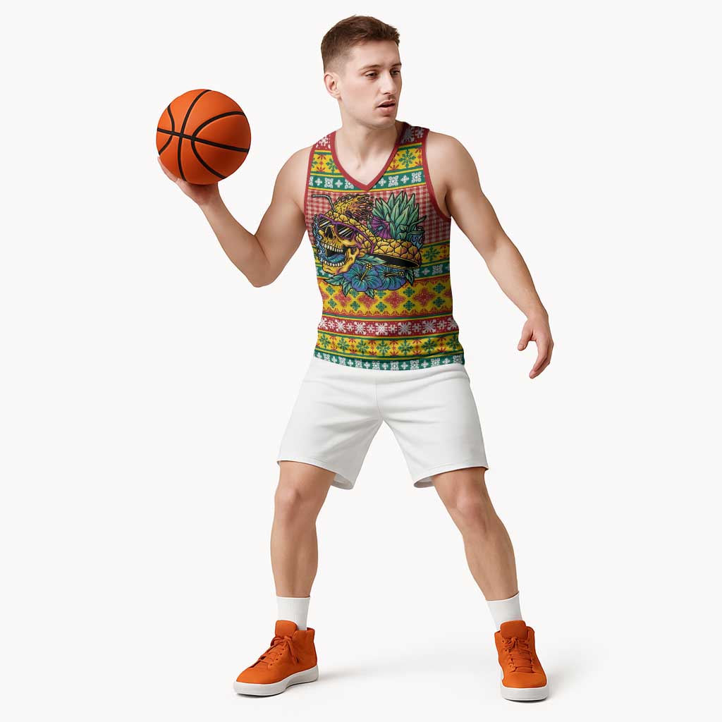 Hawaiian Pineapples Skull Basketball Jersey Mele Kalikimaka Palaka Quilt Pattern - Polynesian Pride