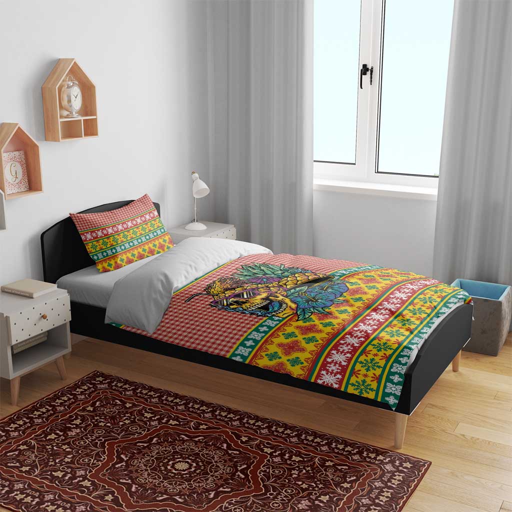 Hawaiian Pineapples Skull Bedding Set Mele Kalikimaka Palaka Quilt Pattern - Polynesian Pride