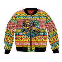 Hawaiian Pineapples Skull Bomber Jacket Mele Kalikimaka Palaka Quilt Pattern LT9 Unisex Yellow - Polynesian Pride