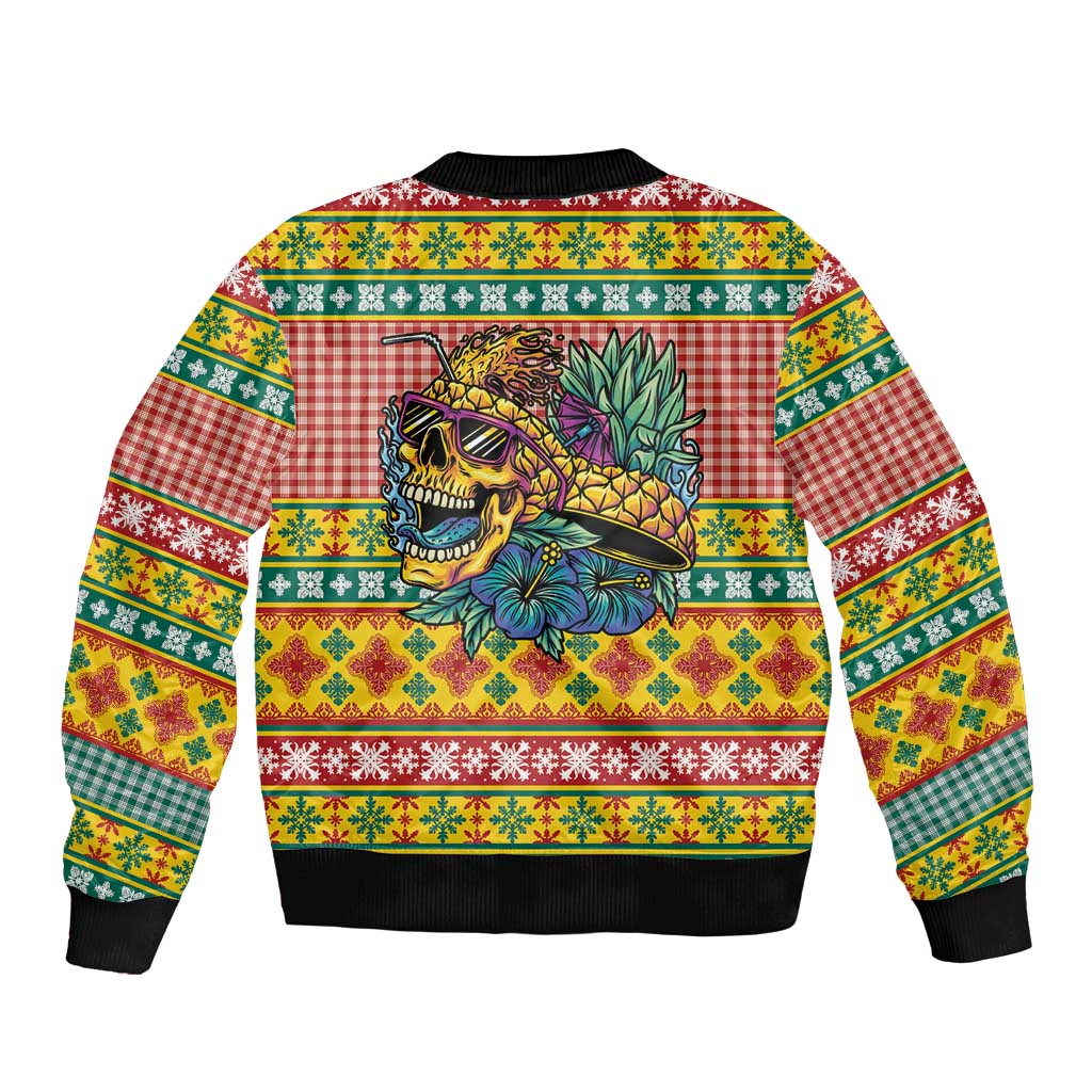 Hawaiian Pineapples Skull Bomber Jacket Mele Kalikimaka Palaka Quilt Pattern LT9 - Polynesian Pride