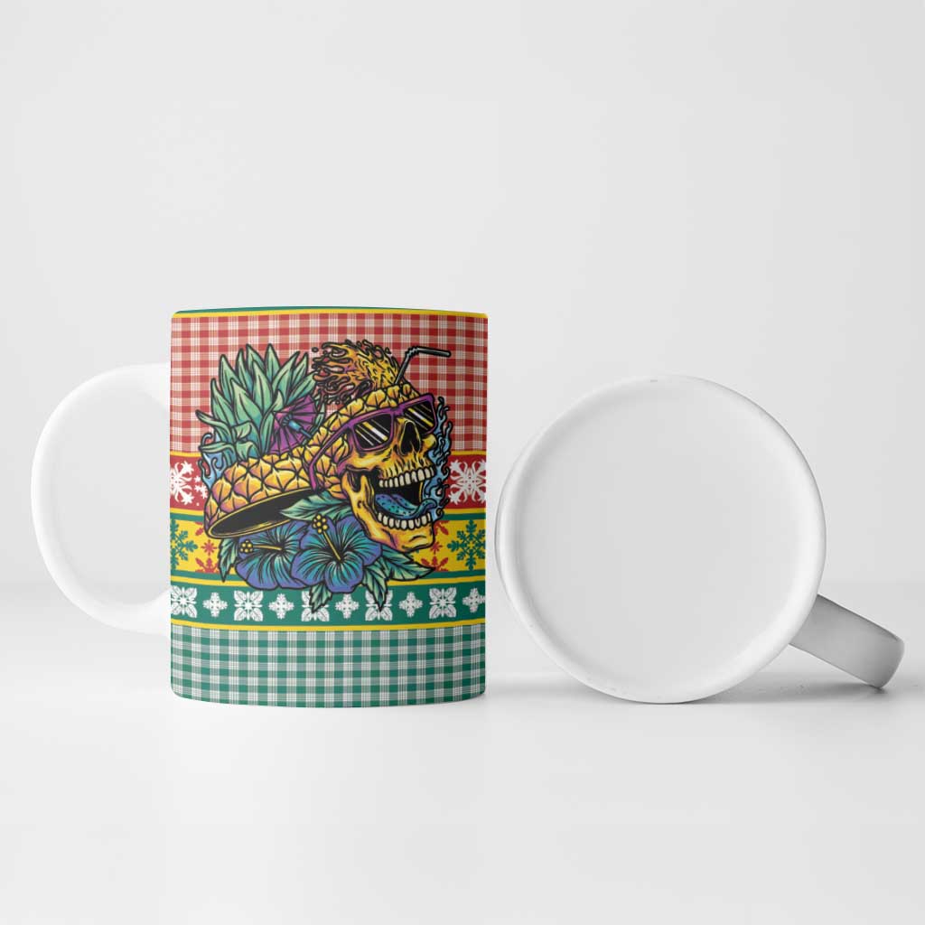 Hawaiian Pineapples Skull Ceramic Mug Mele Kalikimaka Palaka Quilt Pattern - Polynesian Pride