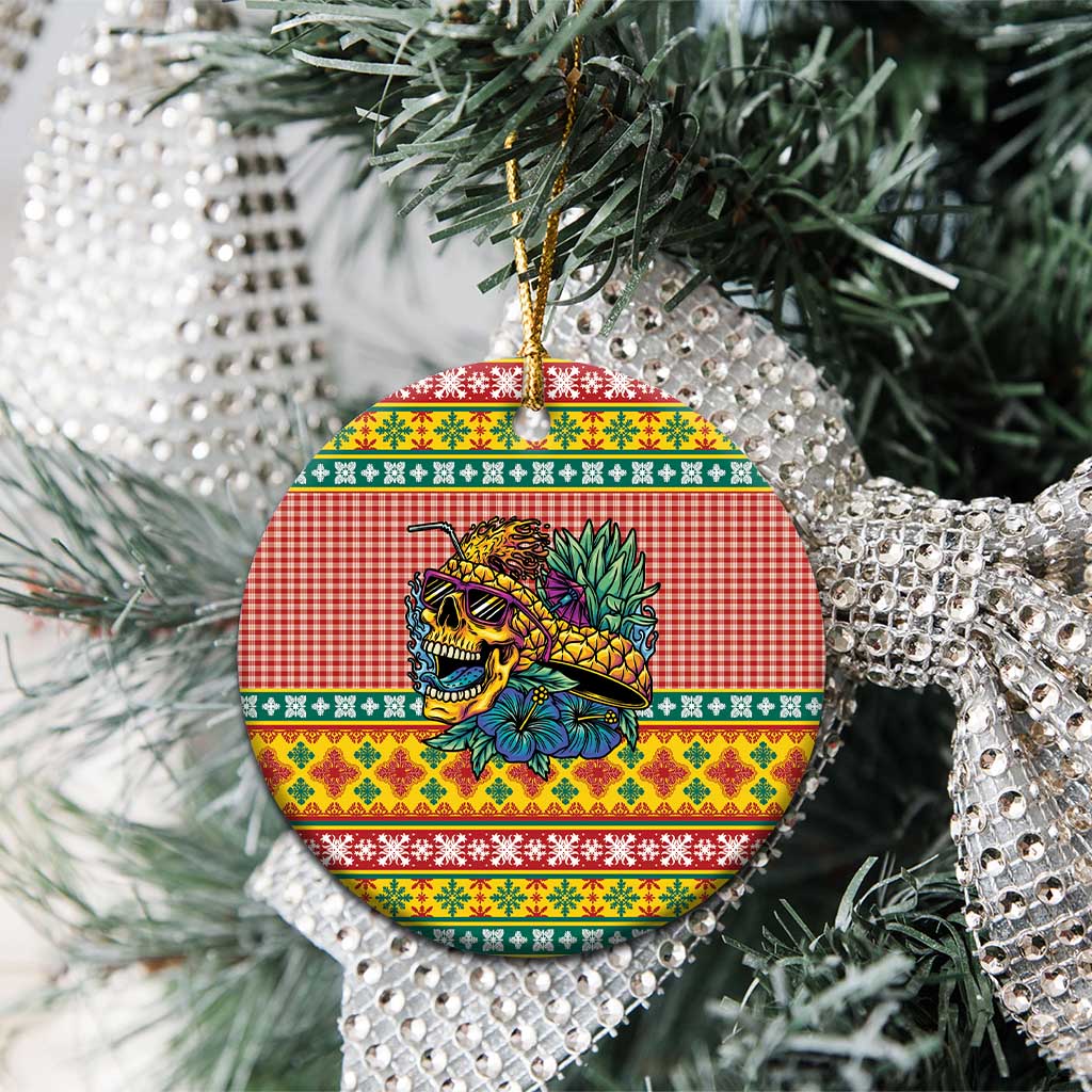 Hawaiian Pineapples Skull Ceramic Ornament Mele Kalikimaka Palaka Quilt Pattern - Polynesian Pride