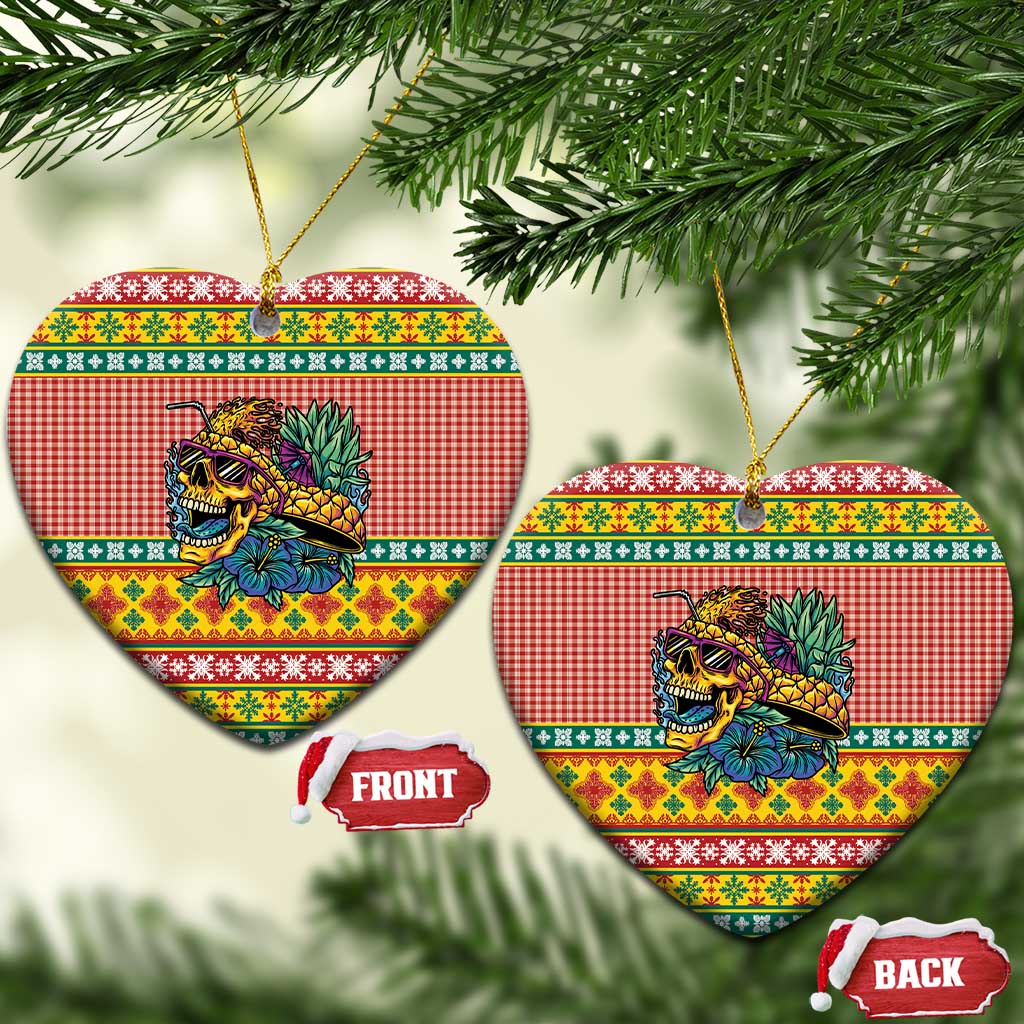 Hawaiian Pineapples Skull Ceramic Ornament Mele Kalikimaka Palaka Quilt Pattern - Polynesian Pride