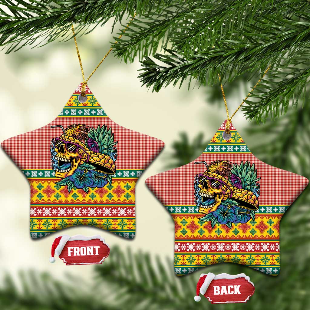 Hawaiian Pineapples Skull Ceramic Ornament Mele Kalikimaka Palaka Quilt Pattern - Polynesian Pride