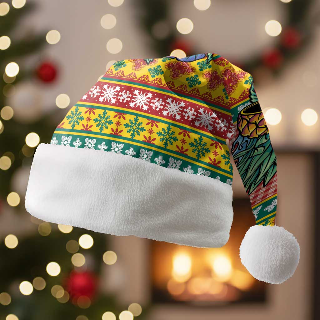 Hawaiian Pineapples Skull Christmas Santa Hat Mele Kalikimaka Palaka Quilt Pattern - Polynesian Pride