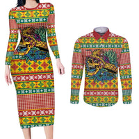 Hawaiian Pineapples Skull Couples Matching Long Sleeve Bodycon Dress and Long Sleeve Button Shirt Mele Kalikimaka Palaka Quilt Pattern LT9 Yellow - Polynesian Pride