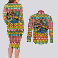 Hawaiian Pineapples Skull Couples Matching Long Sleeve Bodycon Dress and Long Sleeve Button Shirt Mele Kalikimaka Palaka Quilt Pattern LT9 - Polynesian Pride