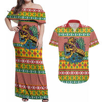 Hawaiian Pineapples Skull Couples Matching Off Shoulder Maxi Dress and Hawaiian Shirt Mele Kalikimaka Palaka Quilt Pattern LT9 Yellow - Polynesian Pride