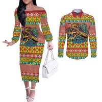 Hawaiian Pineapples Skull Couples Matching Off The Shoulder Long Sleeve Dress and Long Sleeve Button Shirt Mele Kalikimaka Palaka Quilt Pattern LT9 Yellow - Polynesian Pride
