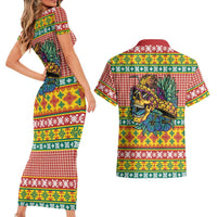 Hawaiian Pineapples Skull Couples Matching Short Sleeve Bodycon Dress and Hawaiian Shirt Mele Kalikimaka Palaka Quilt Pattern LT9 - Polynesian Pride