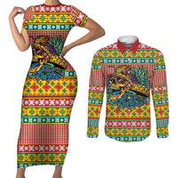 Hawaiian Pineapples Skull Couples Matching Short Sleeve Bodycon Dress and Long Sleeve Button Shirt Mele Kalikimaka Palaka Quilt Pattern LT9 Yellow - Polynesian Pride