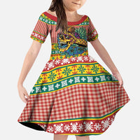 Hawaiian Pineapples Skull Family Matching Long Sleeve Bodycon Dress and Hawaiian Shirt Mele Kalikimaka Palaka Quilt Pattern LT9 Daughter's Dress Yellow - Polynesian Pride