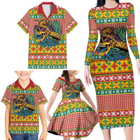 Hawaiian Pineapples Skull Family Matching Long Sleeve Bodycon Dress and Hawaiian Shirt Mele Kalikimaka Palaka Quilt Pattern LT9 - Polynesian Pride
