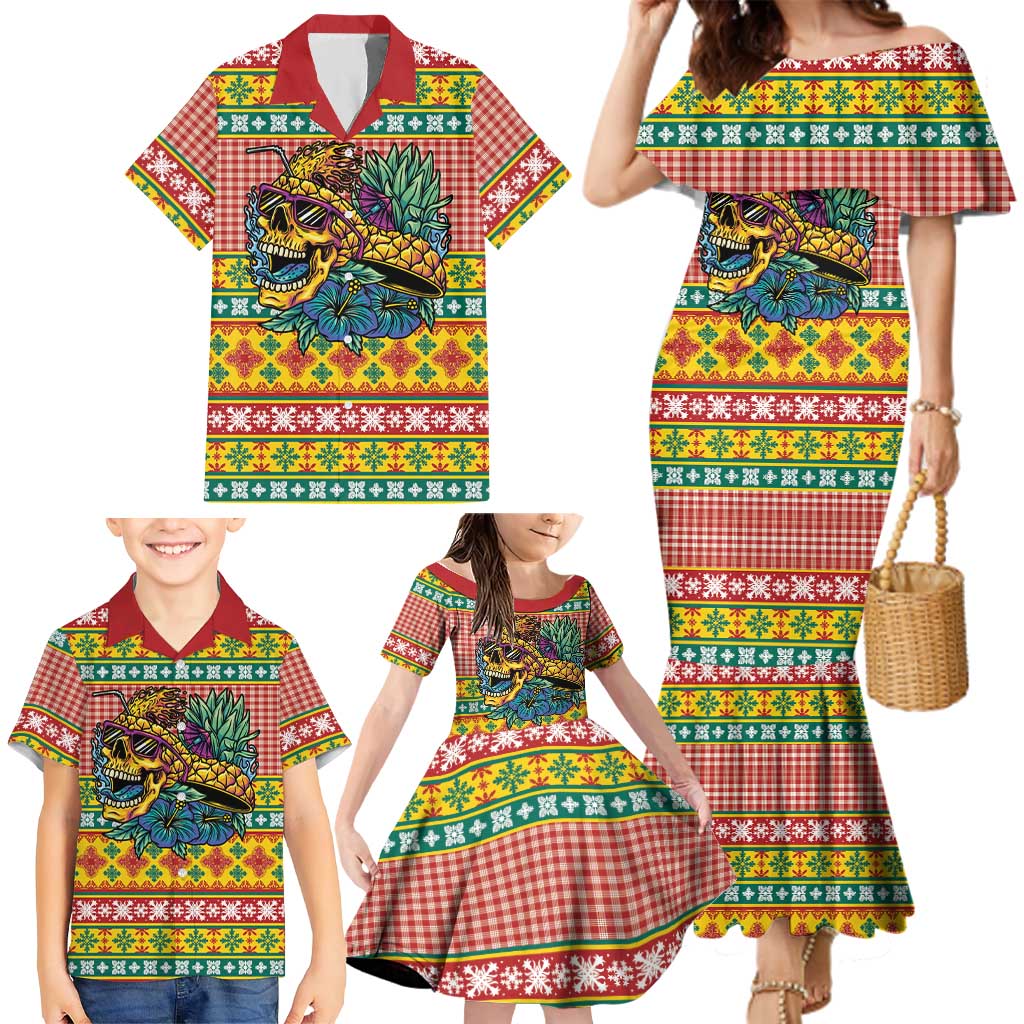 Hawaiian Pineapples Skull Family Matching Mermaid Dress and Hawaiian Shirt Mele Kalikimaka Palaka Quilt Pattern LT9 - Polynesian Pride