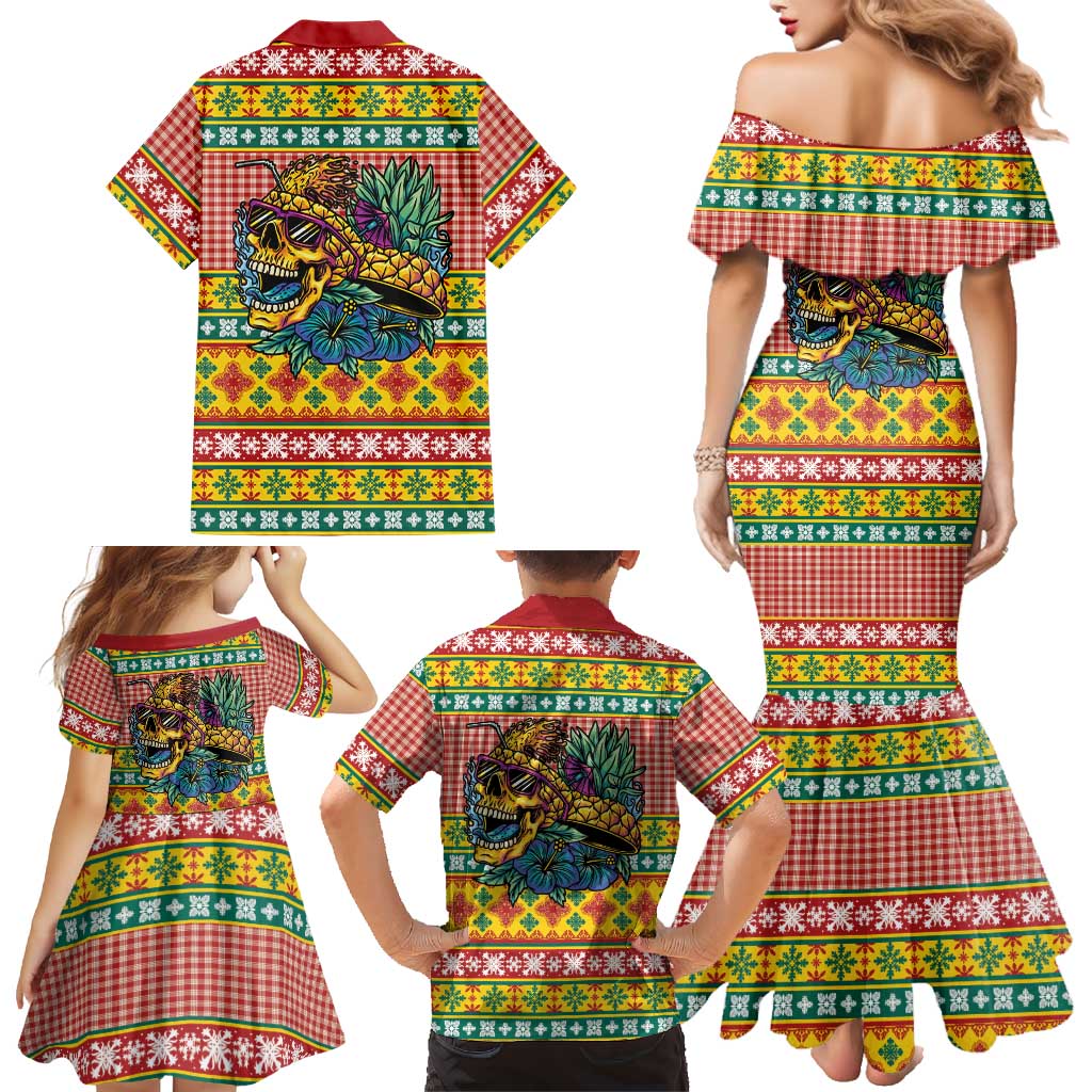 Hawaiian Pineapples Skull Family Matching Mermaid Dress and Hawaiian Shirt Mele Kalikimaka Palaka Quilt Pattern LT9 - Polynesian Pride
