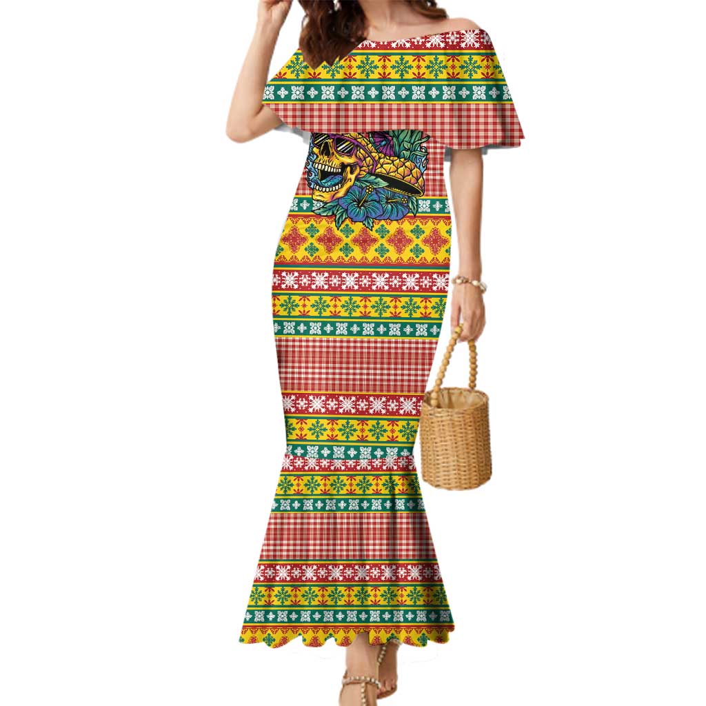 Hawaiian Pineapples Skull Family Matching Mermaid Dress and Hawaiian Shirt Mele Kalikimaka Palaka Quilt Pattern LT9 Yellow - Polynesian Pride