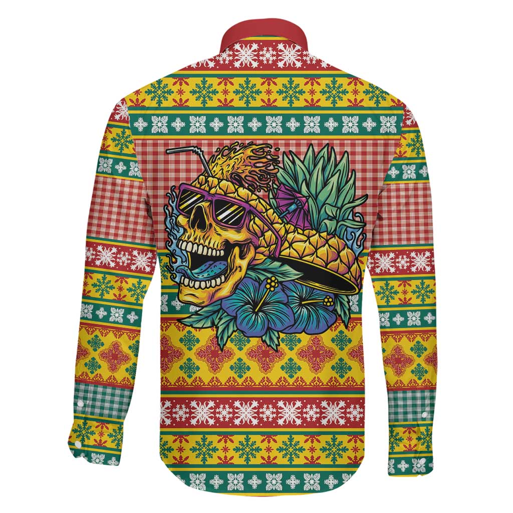 Hawaiian Pineapples Skull Family Matching Off The Shoulder Long Sleeve Dress and Hawaiian Shirt Mele Kalikimaka Palaka Quilt Pattern LT9 - Polynesian Pride