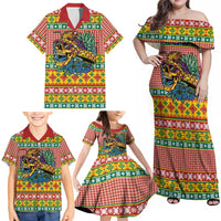 Hawaiian Pineapples Skull Family Matching Off Shoulder Maxi Dress and Hawaiian Shirt Mele Kalikimaka Palaka Quilt Pattern LT9 - Polynesian Pride