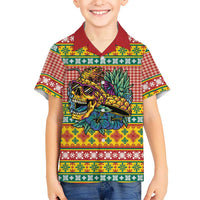 Hawaiian Pineapples Skull Family Matching Off Shoulder Maxi Dress and Hawaiian Shirt Mele Kalikimaka Palaka Quilt Pattern LT9 - Polynesian Pride